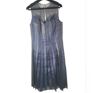 Adrianna Papell Shimmering Semi Formal Cocktail Navy Midi Dress. 10